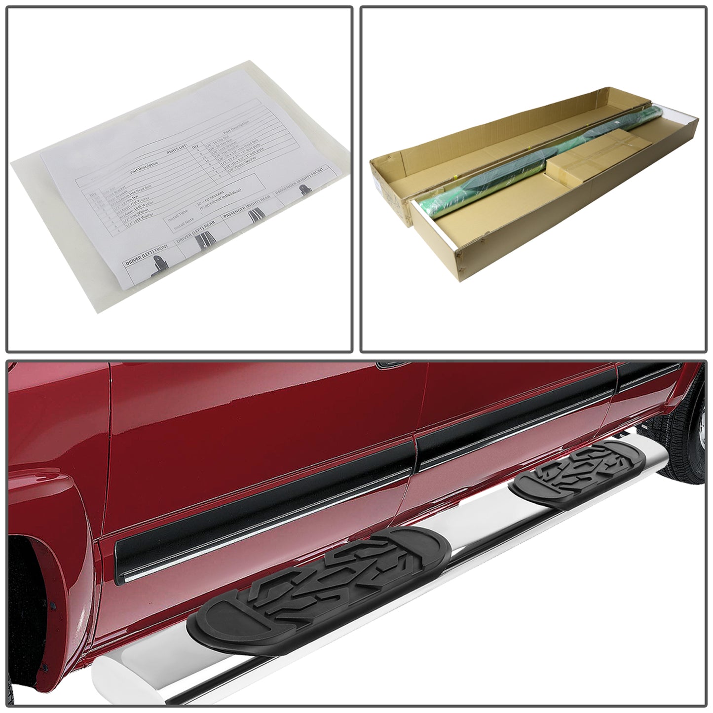 ESTRIBOS 6" - OVAL - STRAIGHT - 19-20 CHEVY SILVERADO 1500, GMC SIERRA 1500 / 2020 CHEVY SILVERADO 2500HD, 3500HD, GMC SIERRA 2500HD, 3500HD - CREW CAB - SILVER