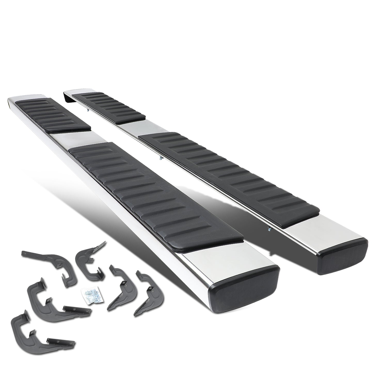 ESTRIBOS 6" - STRAIGHT - 07-18 CHEVY SILVERADO 1500, GMC SIERRA 1500 / 07-19 CHEVY SILVERADO 2500HD, 3500HD, GMC SIERRA 2500HD, 3500HD - EXTENDED CAB - SILVER