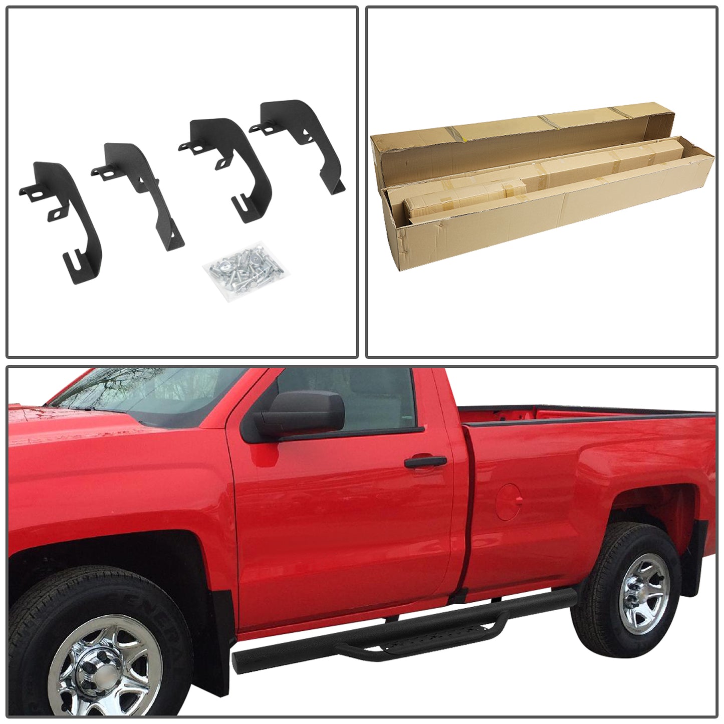 ESTRIBOS STEP DOWN - 07-18 CHEVY SILVERADO 1500, GMC SIERRA 1500 / 07-19 CHEVY SILVERADO 2500HD, SILVERADO 3500HD, GMC SIERRA 2500HD, SIERRA 3500HD - REGULAR CAB - MATTE BLACK