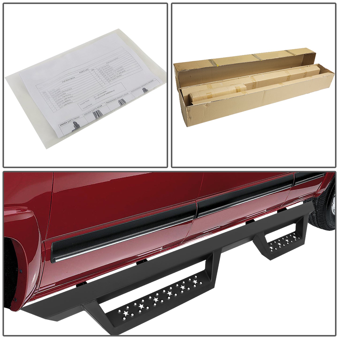 ESTRIBOS DROP DOWN - 07-18 CHEVY SILVERADO 1500, GMC SIERRA 1500 / 07-19 CHEVY SILVERADO 2500HD, 3500HD, GMC SIERRA 2500HD, 3500HD - EXTENDED CAB - BLACK