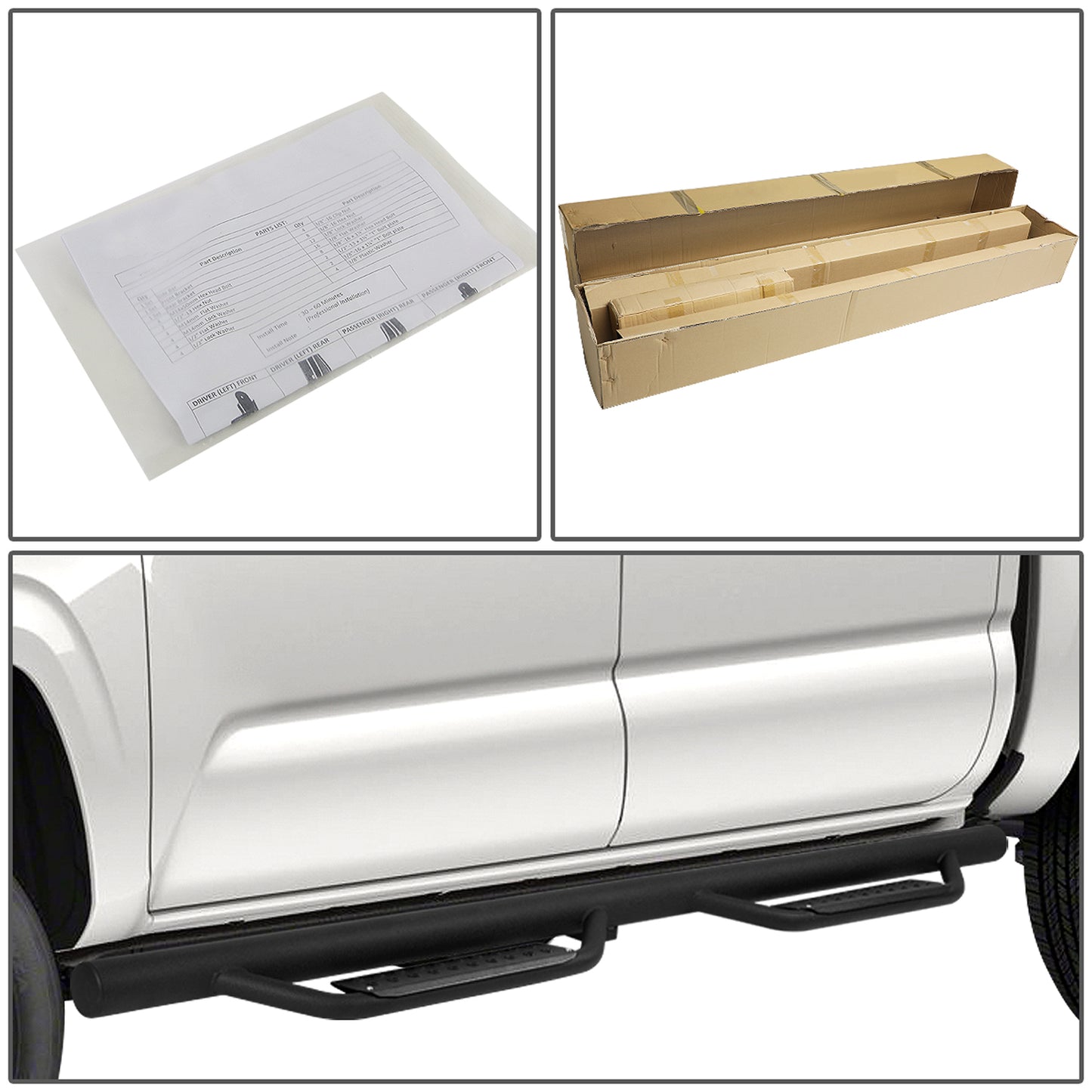 ESTRIBOS 4.5" - ROUND DROP STEP - 05-21 TOYOTA TACOMA - DOUBLE CAB - BLACK