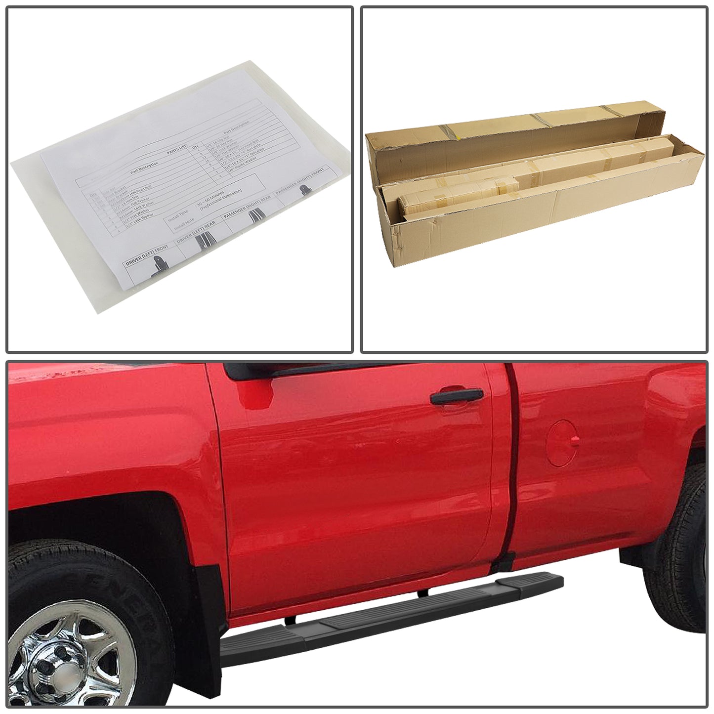 ESTRIBOS 6" - ALUMINUM - 07-18 CHEVY SILVERADO 1500, GMC SIERRA 1500 / 07-19 CHEVY SILVERADO 2500HD, SILVERADO 3500HD, GMC SIERRA 2500HD, SIERRA 3500HD - REGULAR CAB - BLACK