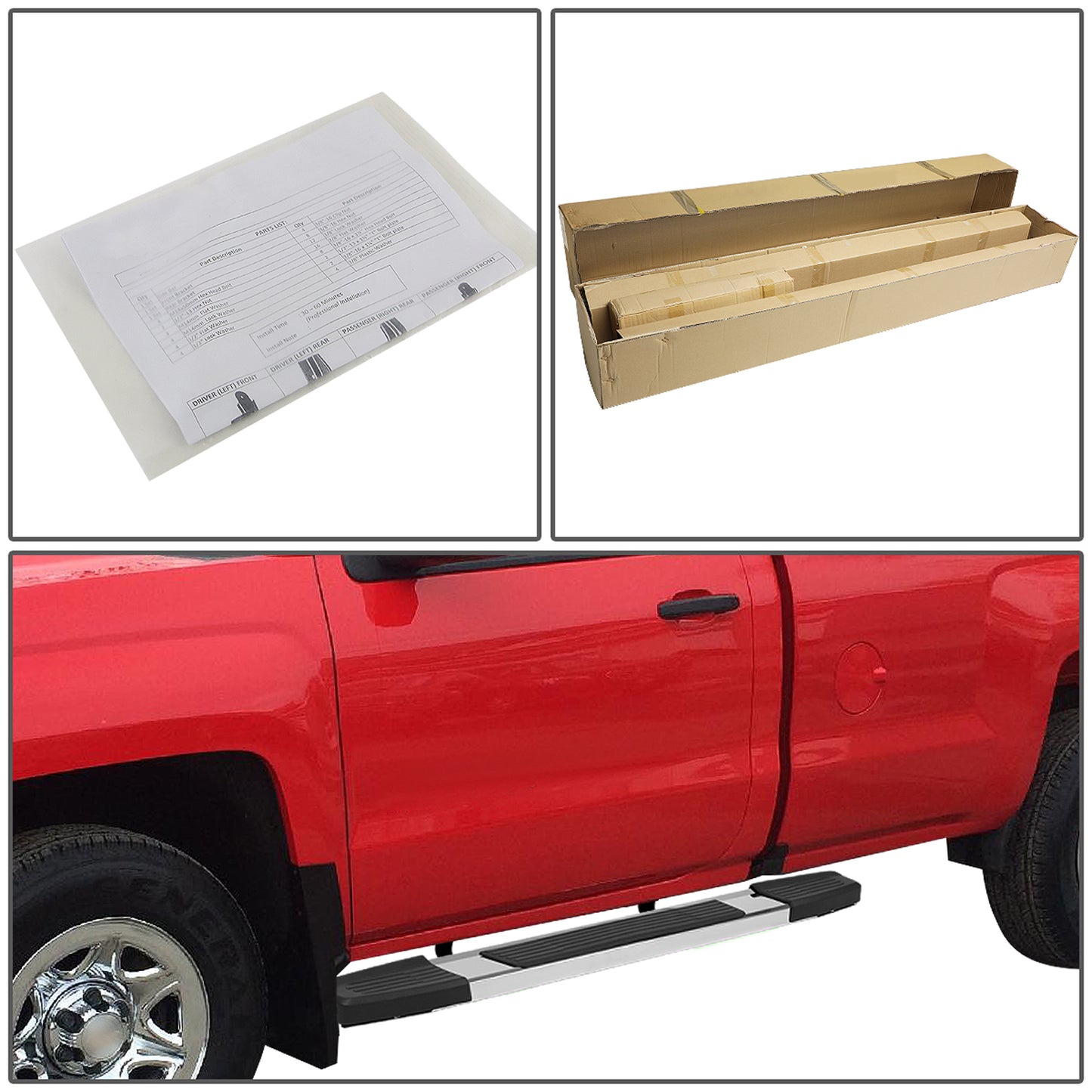ESTRIBOS 6" - ALUMINUM - 07-18 CHEVY SILVERADO 1500, GMC SIERRA 1500 / 07-19 CHEVY SILVERADO 2500HD, SILVERADO 3500HD, GMC SIERRA 2500HD, SIERRA 3500HD - REGULAR CAB - SILVER / BLACK