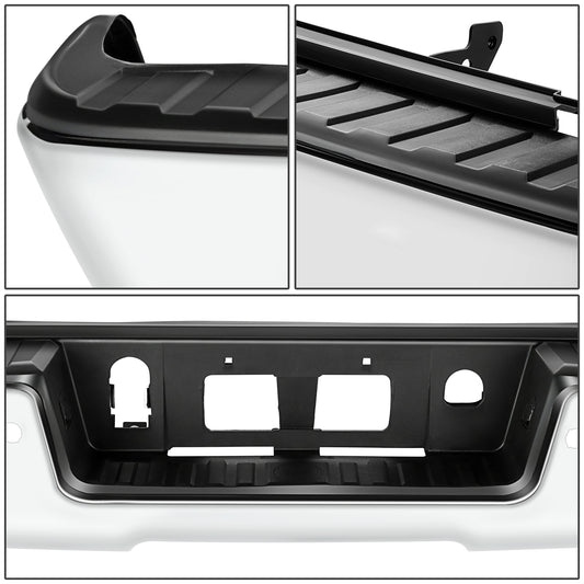 DEFENSA TRASERA CHROME - 14-18 CHEVROLET SILVERADO 1500 / 19 CHEVROLET SILVERADO 1500 LD / 14-18 GMC SIERRA 1500 / 19 GMC SIERRA 1500 LIMITED - WITH REAR PARKING SENSOR HOLES