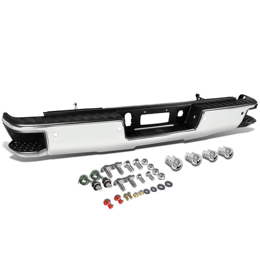 DEFENSA TRASERA 14-18 CHEVY SILVERADO 1500 GMC SIERRA 1500 - CORNER STEP MODEL W/ PARKING SENSOR HOLES - CHROME