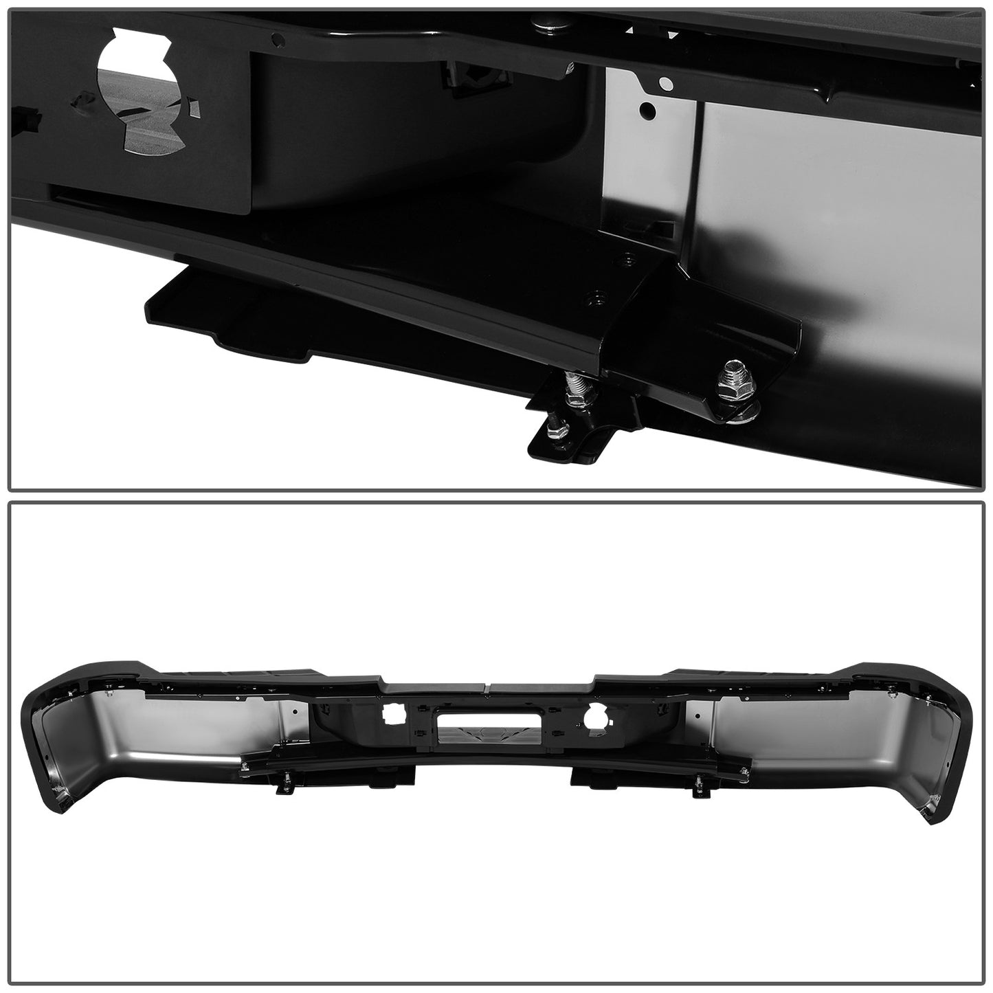 DEFENSA TRASERA 07-10 CHEVROLET SILVERADO 2500 HD / 07-10 CHEVROLET SILVERADO 3500 HD / 07-10 GMC SIERRA 2500 HD / 07-10 GMC SIERRA 3500 HD - WITHOUT REAR PARKING SENSOR HOLES - FITS MODELS WITH SINGLE REAR WHEELS - CHROME
