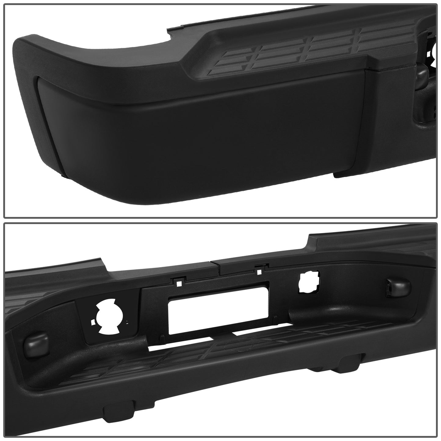 DEFENSA TRASERA 07-10 CHEVROLET SILVERADO 2500 HD / 07-10 CHEVROLET SILVERADO 3500 HD / 07-10 GMC SIERRA 2500 HD / 07-10 GMC SIERRA 3500 HD - WITHOUT REAR PARKING SENSOR HOLES - FITS MODELS WITH SINGLE REAR WHEELS - BLACK