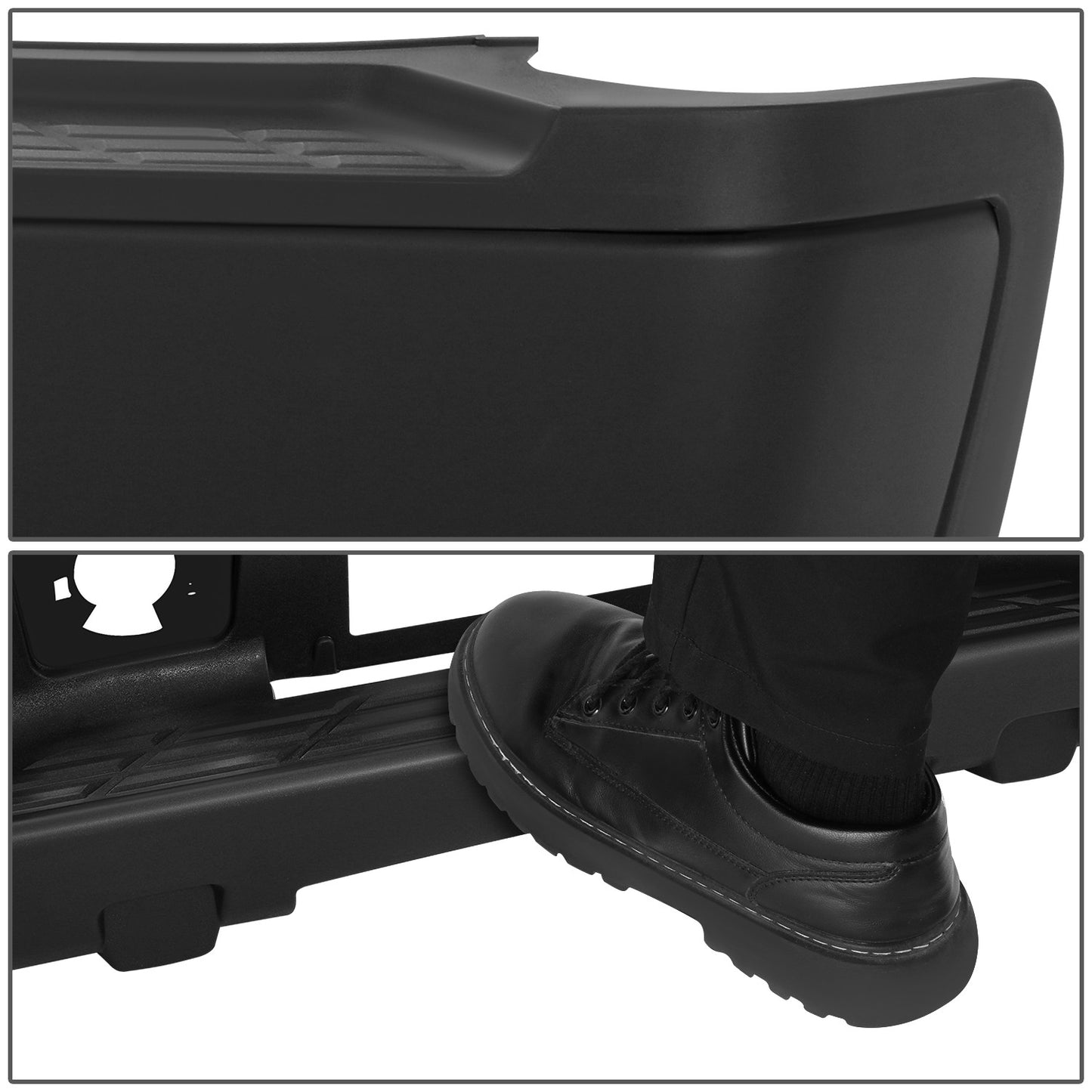 DEFENSA TRASERA 07-10 CHEVROLET SILVERADO 2500 HD / 07-10 CHEVROLET SILVERADO 3500 HD / 07-10 GMC SIERRA 2500 HD / 07-10 GMC SIERRA 3500 HD - WITHOUT REAR PARKING SENSOR HOLES - FITS MODELS WITH SINGLE REAR WHEELS - BLACK