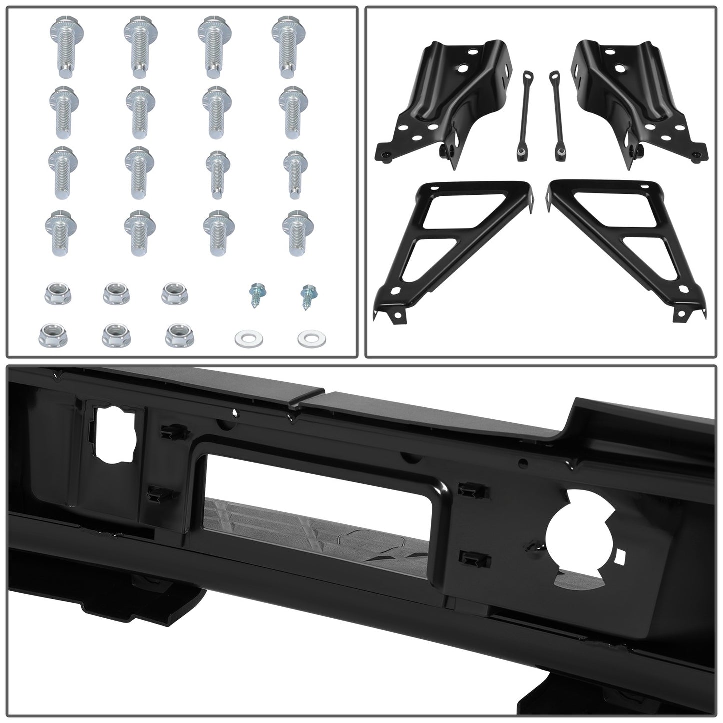 DEFENSA TRASERA 07-10 CHEVROLET SILVERADO 2500 HD / 07-10 CHEVROLET SILVERADO 3500 HD / 07-10 GMC SIERRA 2500 HD / 07-10 GMC SIERRA 3500 HD - WITHOUT REAR PARKING SENSOR HOLES - FITS MODELS WITH SINGLE REAR WHEELS - BLACK