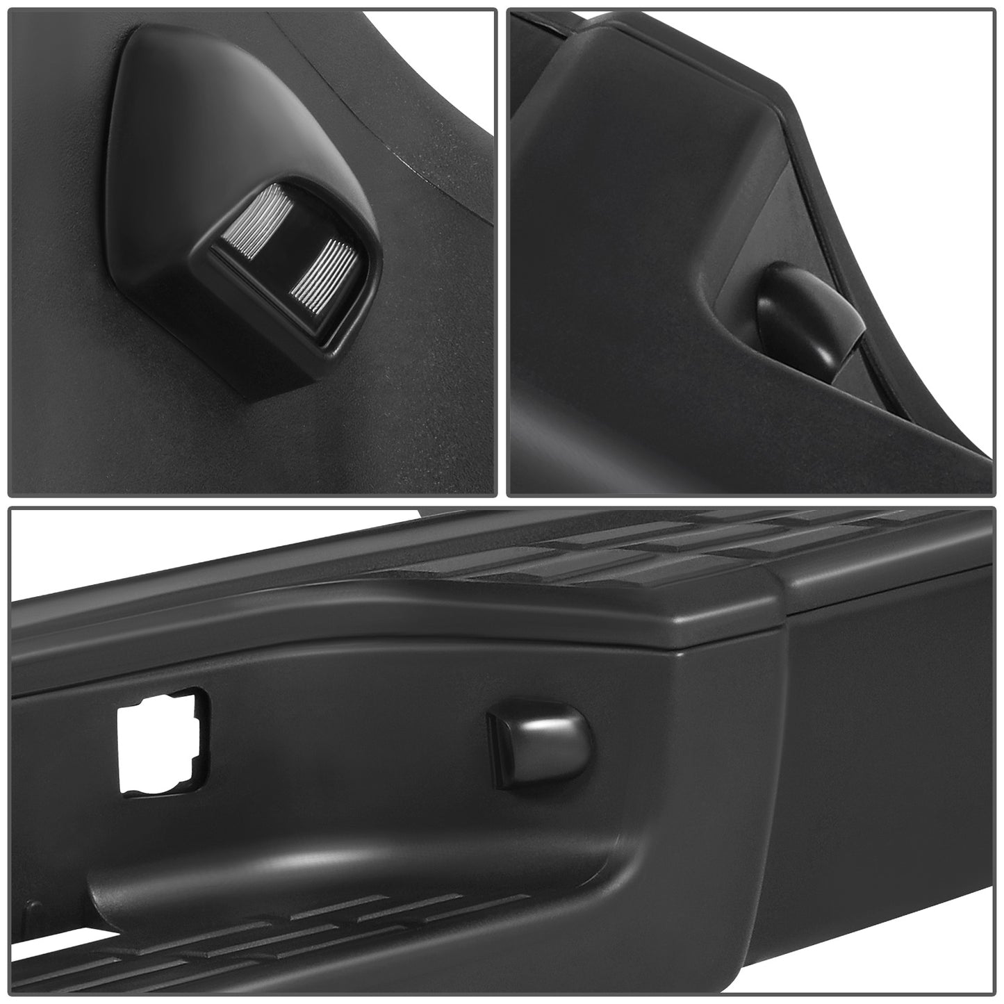 DEFENSA TRASERA 07-13 CHEVY SILVERADO 1500 GMC SIERRA 1500 - W/ PARKING SENSOR HOLES - W/ LICENSE PLATE LIGHTS - FITS MODELS W/ REAR PARKING SENSORS - BLACK/STEEL