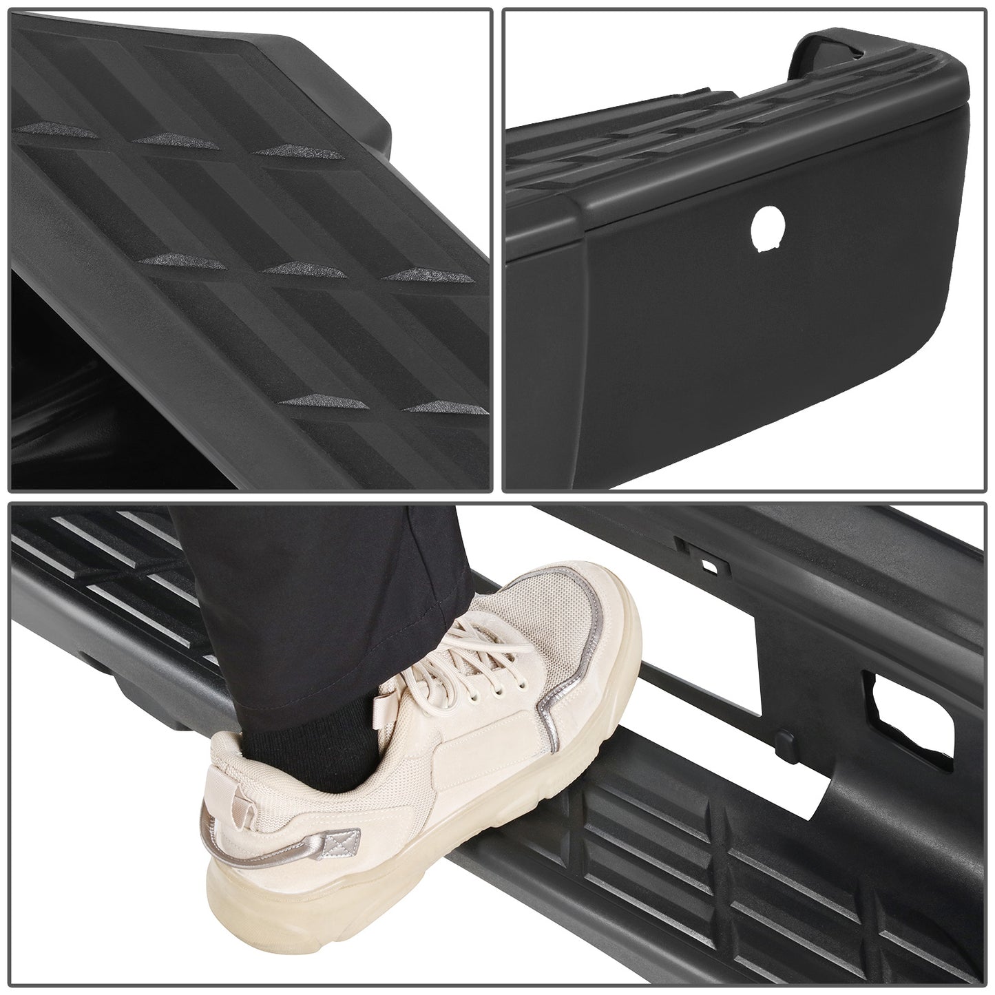 DEFENSA TRASERA 07-13 CHEVY SILVERADO 1500 GMC SIERRA 1500 - W/ PARKING SENSOR HOLES - W/ LICENSE PLATE LIGHTS - FITS MODELS W/ REAR PARKING SENSORS - BLACK/STEEL