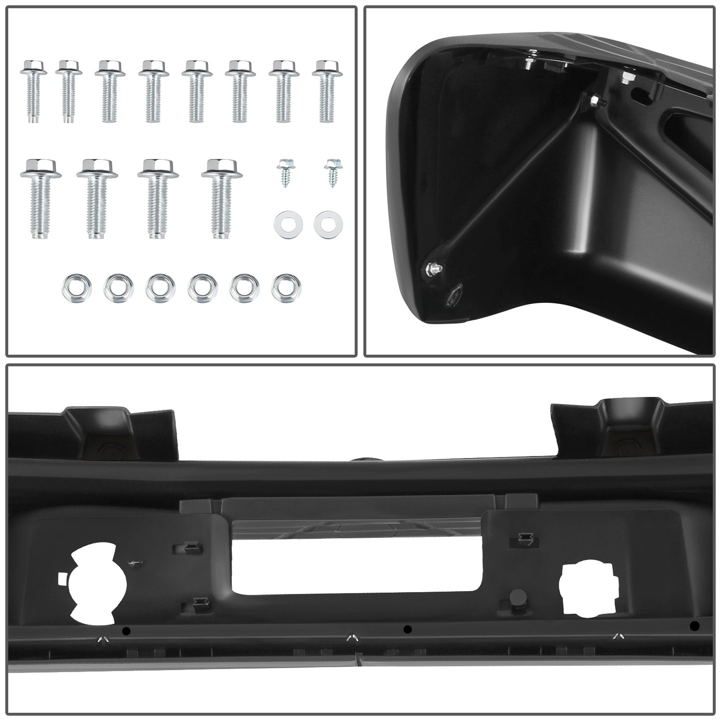 DEFENSA TRASERA 07-13 CHEVY SILVERADO 1500 GMC SIERRA 1500 - W/ PARKING SENSOR HOLES - W/ LICENSE PLATE LIGHTS - FITS MODELS W/ REAR PARKING SENSORS - BLACK/STEEL
