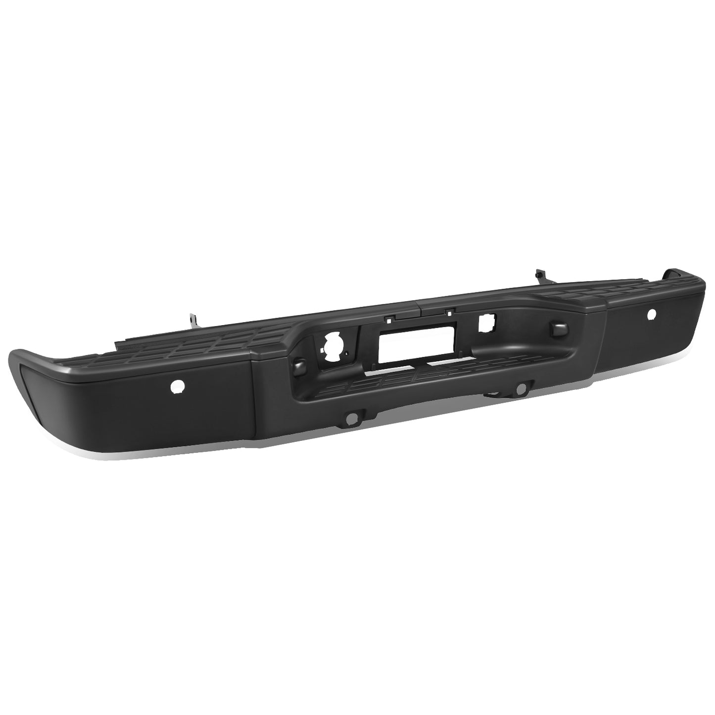 DEFENSA TRASERA 07-13 CHEVY SILVERADO 1500 GMC SIERRA 1500 - W/ PARKING SENSOR HOLES - W/ LICENSE PLATE LIGHTS - FITS MODELS W/ REAR PARKING SENSORS - BLACK/STEEL