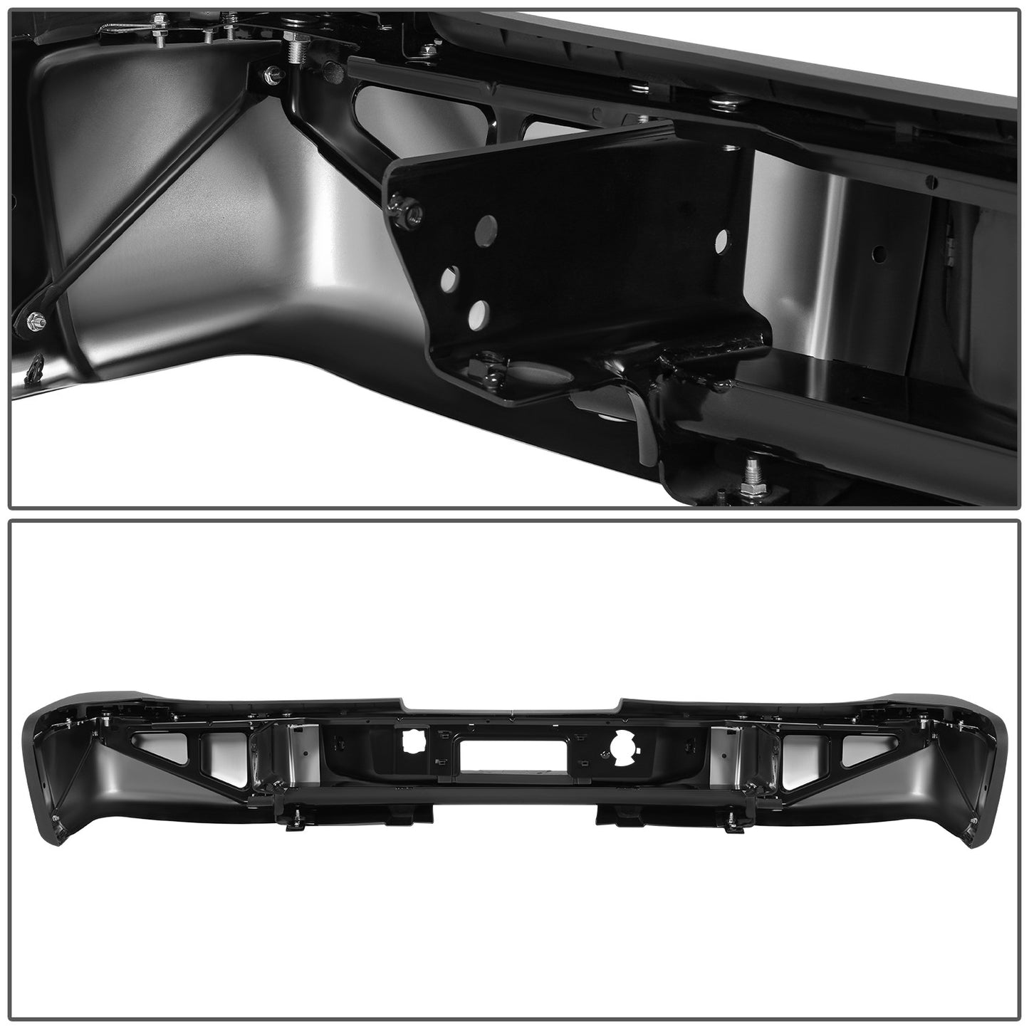 DEFENSA TRASERA 11-14 CHEVROLET SILVERADO 2500 HD / 11-14 CHEVROLET SILVERADO 3500 HD / 11-14 GMC SIERRA 2500 HD / 11-14 GMC SIERRA 3500 HD - WITHOUT REAR PARKING SENSOR HOLES - FITS MODELS WITH SINGLE REAR WHEELS - CHROME