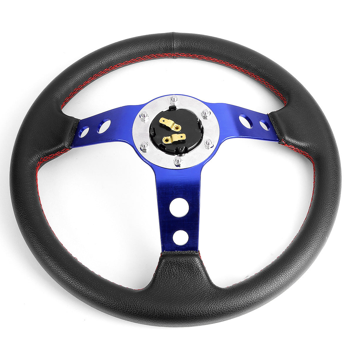 VOLANTE STEERING WHEEL - 3" DEEP DISH - 350MM - PVC LEATHER - 6 BOLT - BLACK W/ RED STITCHING - BLACK SPOKE