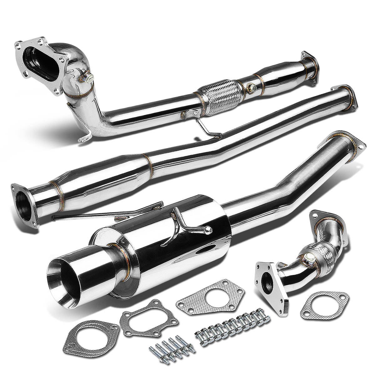 TURBO EXHAUST CATBACK EXHAUST - STAINLESS STEEL - ROLLED TIP - 02-07 SUBARU WRX / STI