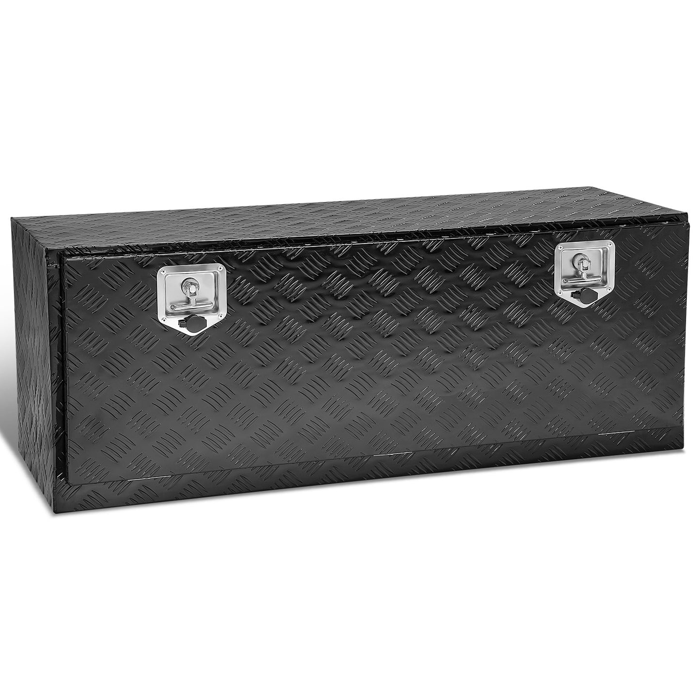 CAJA DE HERRAMIENTAS UNIVERSAL - TRUCK / TRAILER - W/ LOCK & KEY - ALUMINUM - 47" X 18" X 18" - 5 BAR DIAMOND TREAD PLATE PATTERN - BLACK