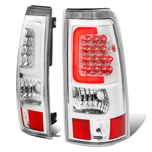 FAROS TRASEROS 03-06 CHEVY SILVERADO 1500 , 2500 , 3500 , HD MODELS , GMC SIERRA 1500 , 2500 , 3500 , HD MODELS / 2007 CHEVY SILVERADO , GMC SIERRA CLASSIC MODELS - C-BAR - 3D - U-HALO LED - FITS FLEETSIDE MODELS ONLY , DOES NOT FIT DUALLY MODELS - CHROME