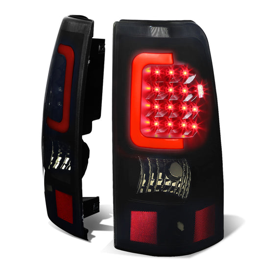 FAROS TRASEROS 03-06 CHEVY SILVERADO 1500 , 2500 , 3500 , HD MODELS , GMC SIERRA 1500 , 2500 , 3500 , HD MODELS / 2007 CHEVY SILVERADO , GMC SIERRA CLASSIC MODELS - RED C-BAR - 3D - U-HALO LED - FITS FLEETSIDE MODELS ONLY , DOES NOT FIT DUALLY MODELS -