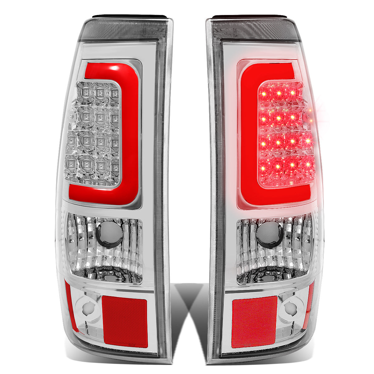FAROS TRASEROS 03-06 CHEVY SILVERADO 1500 , 2500 , 3500 , HD MODELS , GMC SIERRA 1500 , 2500 , 3500 , HD MODELS / 2007 CHEVY SILVERADO , GMC SIERRA CLASSIC MODELS - RED C-BAR - 3D - U-HALO LED - FITS FLEETSIDE MODELS ONLY , DOES NOT FIT DUALLY MODELS -