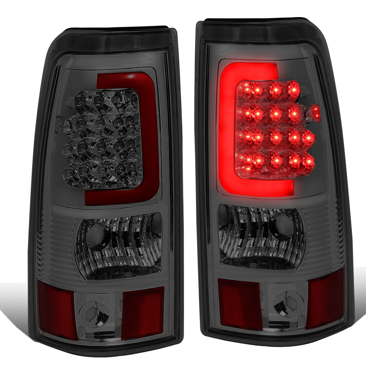FAROS TRASEROS 03-06 CHEVY SILVERADO 1500 , 2500 , 3500 , HD MODELS , GMC SIERRA 1500 , 2500 , 3500 , HD MODELS / 2007 CHEVY SILVERADO , GMC SIERRA CLASSIC MODELS - RED C-BAR - 3D - U-HALO LED - FITS FLEETSIDE MODELS ONLY , DOES NOT FIT DUALLY MODELS -