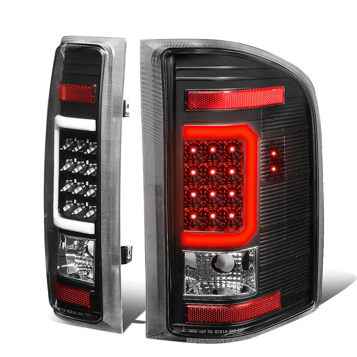 FAROS TRASEROS 07-13 CHEVY SILVERADO 1500 , GMC SIERRA 1500 / 07-14 CHEVY SILVERADO 2500HD , 3500HD , GMC SIERRA 2500HD , 3500HD - C-BAR - 3D - LED - TRON STYLE - BLACK / CLEAR