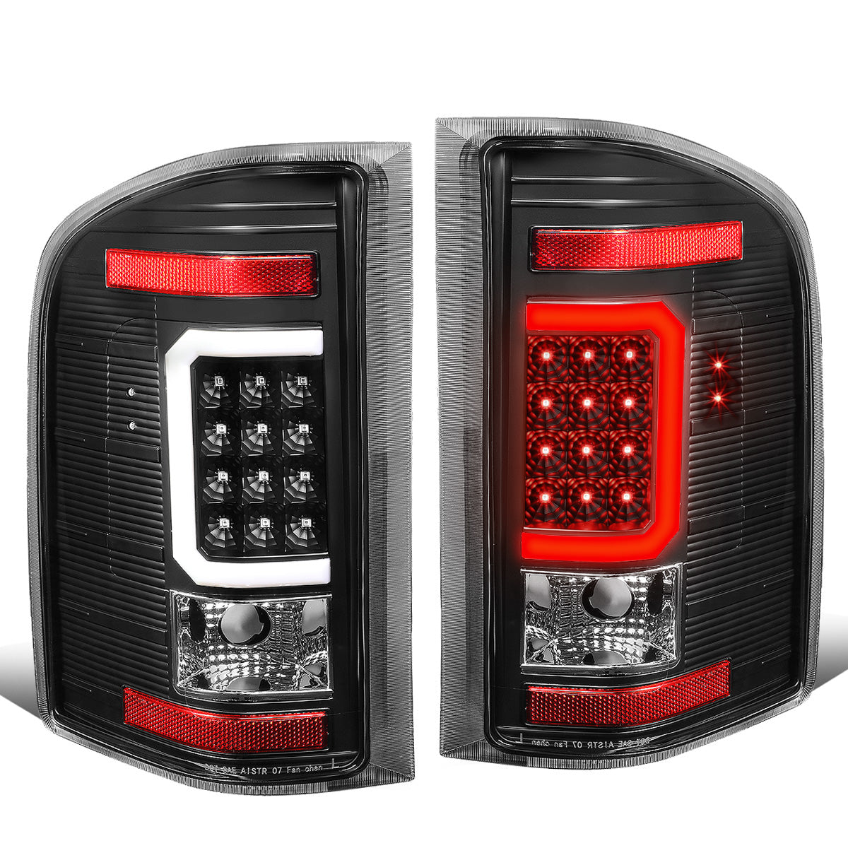 FAROS TRASEROS 07-13 CHEVY SILVERADO 1500 , GMC SIERRA 1500 / 07-14 CHEVY SILVERADO 2500HD , 3500HD , GMC SIERRA 2500HD , 3500HD - C-BAR - 3D - LED - TRON STYLE - BLACK / CLEAR
