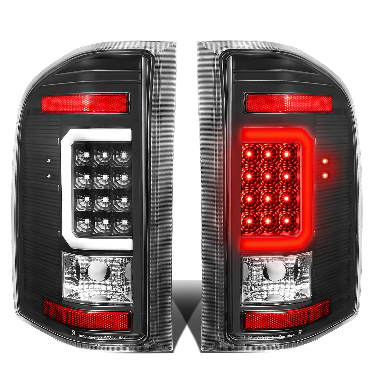 FAROS TRASEROS 07-13 CHEVY SILVERADO 1500 , GMC SIERRA 1500 / 07-14 CHEVY SILVERADO 2500HD , 3500HD , GMC SIERRA 2500HD , 3500HD - C-BAR - 3D - LED - TRON STYLE - BLACK / CLEAR