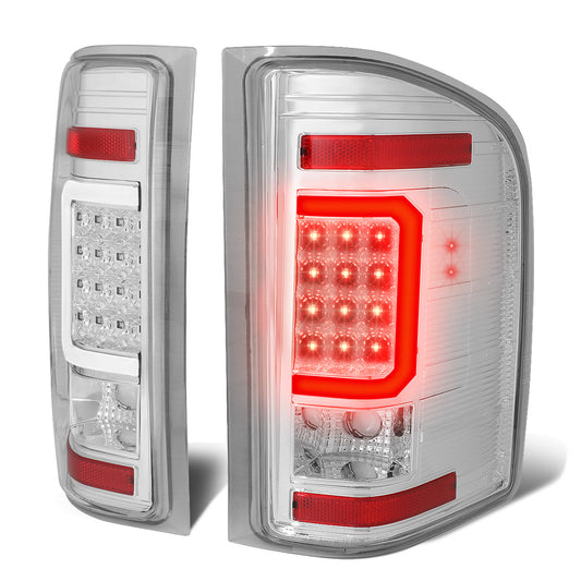 FAROS TRASEROS 07-13 CHEVY SILVERADO 1500 , GMC SIERRA 1500 / 07-14 CHEVY SILVERADO 2500HD , 3500HD , GMC SIERRA 2500HD , 3500HD - C-BAR - 3D - LED - TRON STYLE - CHROME / CLEAR