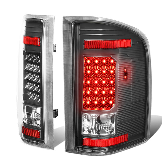 FAROS TRASEROS 07-13 CHEVY SILVERADO 1500 , GMC SIERRA 1500 / 07-14 CHEVY SILVERADO 2500HD , 3500HD , GMC SIERRA 2500HD , 3500HD - LED - BLACK / CLEAR