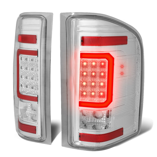 FAROS TRASEROS 07-13 CHEVY SILVERADO 1500 , GMC SIERRA 1500 / 07-14 CHEVY SILVERADO 2500HD , 3500HD , GMC SIERRA 2500HD , 3500HD - RED 3D STRIP - LED - CHROME / CLEAR