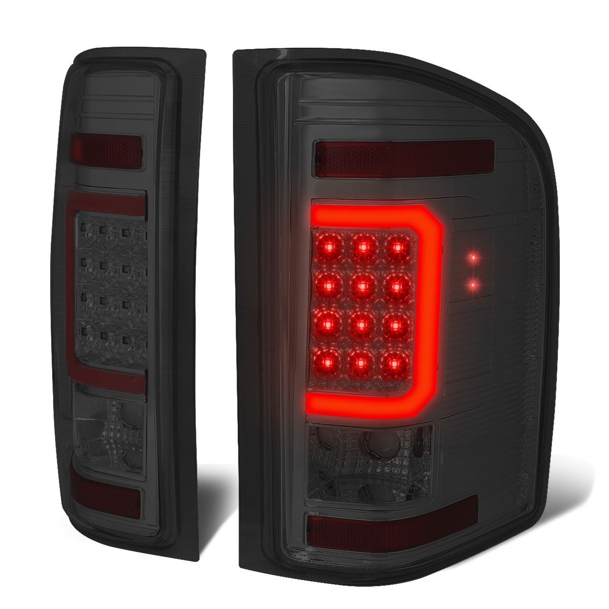 FAROS TRASEROS 07-13 CHEVY SILVERADO 1500 , GMC SIERRA 1500 / 07-14 CHEVY SILVERADO 2500HD , 3500HD , GMC SIERRA 2500HD , 3500HD - RED 3D STRIP - LED - CHROME / SMOKE