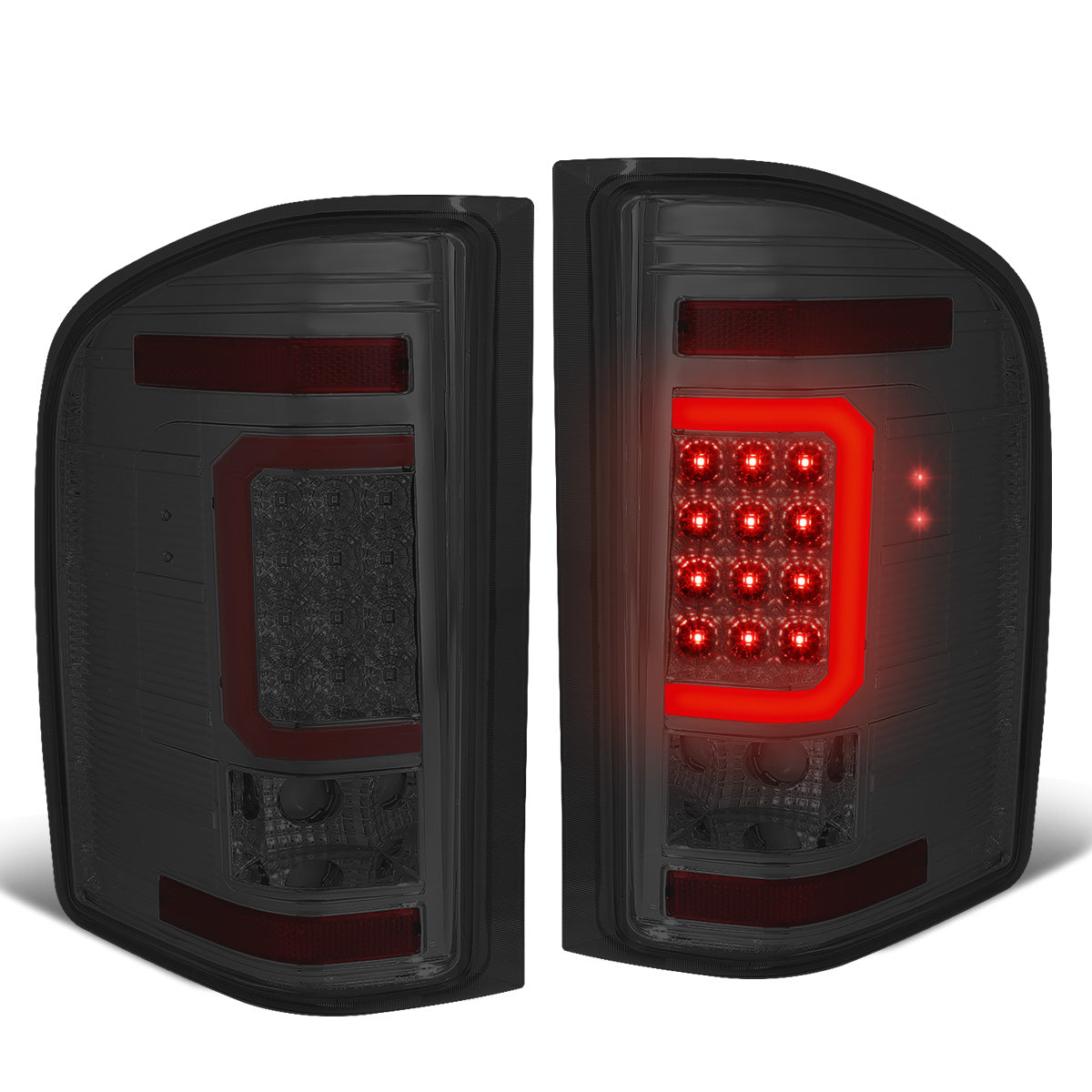 FAROS TRASEROS 07-13 CHEVY SILVERADO 1500 , GMC SIERRA 1500 / 07-14 CHEVY SILVERADO 2500HD , 3500HD , GMC SIERRA 2500HD , 3500HD - RED 3D STRIP - LED - CHROME / SMOKE