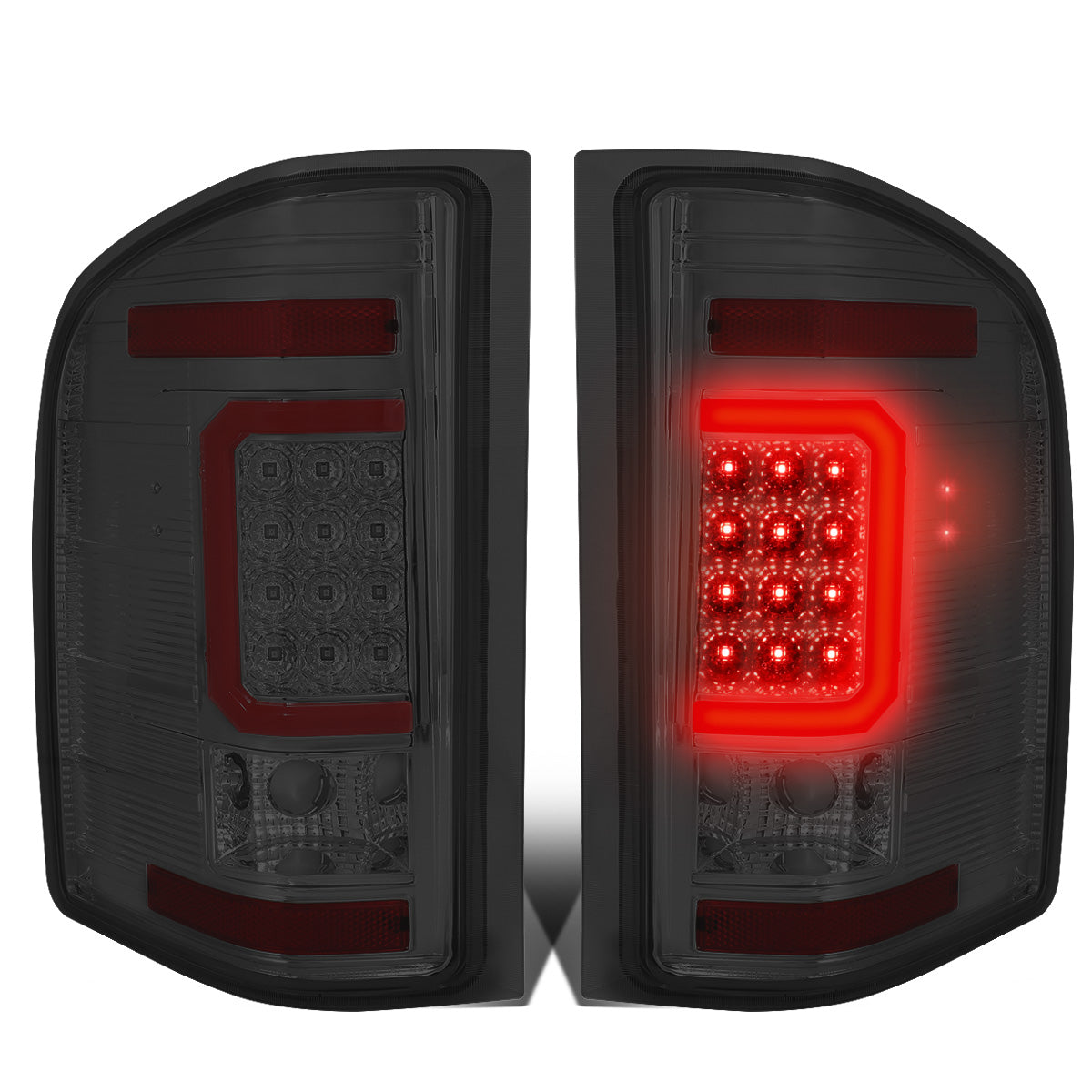 FAROS TRASEROS 07-13 CHEVY SILVERADO 1500 , GMC SIERRA 1500 / 07-14 CHEVY SILVERADO 2500HD , 3500HD , GMC SIERRA 2500HD , 3500HD - RED 3D STRIP - LED - CHROME / SMOKE
