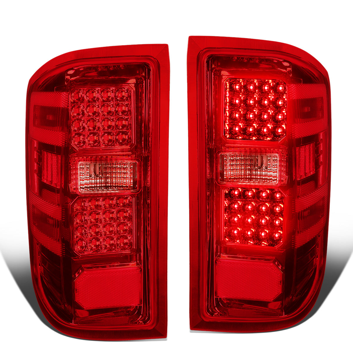 FAROS TRASEROS 14-19 CHEVY SILVERADO 1500 - 15-19 SILVERADO 2500HD 3500HD - 15-19 GMC SIERRA 3500HD DUAL REAR WHEELS - HALOGEN TAIL LIGHT MODELS ONLY - DUAL LED - CHROME / RED