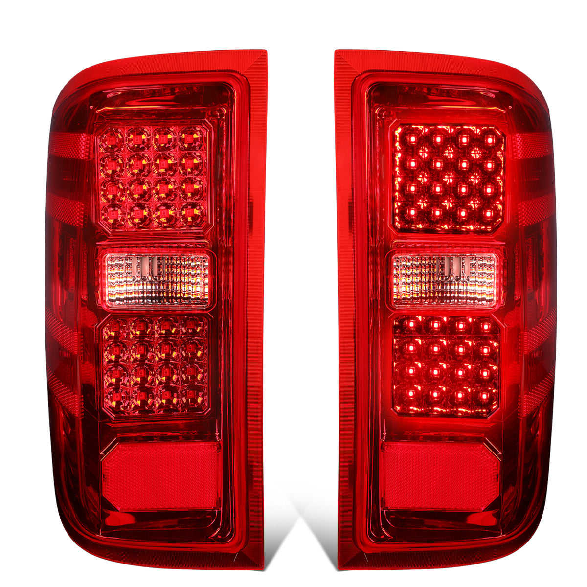 FAROS TRASEROS 14-19 CHEVY SILVERADO 1500 - 15-19 SILVERADO 2500HD 3500HD - 15-19 GMC SIERRA 3500HD DUAL REAR WHEELS - HALOGEN TAIL LIGHT MODELS ONLY - DUAL LED - CHROME / RED