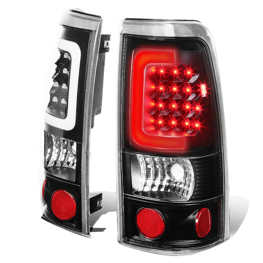 FAROS TRASEROS 99-02 CHEVY SILVERADO 1500 , 2500 , 3500 , HD MODELS / 99-03 GMC SIERRA 1500 , 2500 , HD MODELS - C-BAR - 3D - U-HALO LED - BLACK / CLEAR