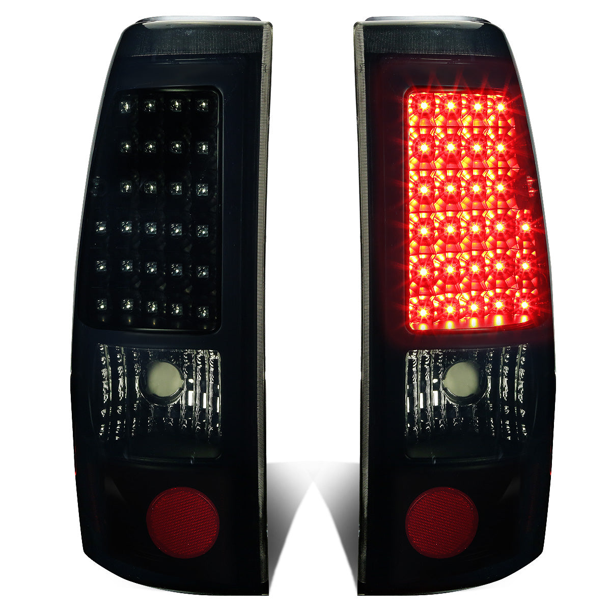 FAROS TRASEROS 99-02 CHEVY SILVERADO 1500 , 2500 , 3500 , HD MODELS / 99-03 GMC SIERRA 1500 , 2500 , 3500 , HD MODELS - LED - BLACK / SMOKE