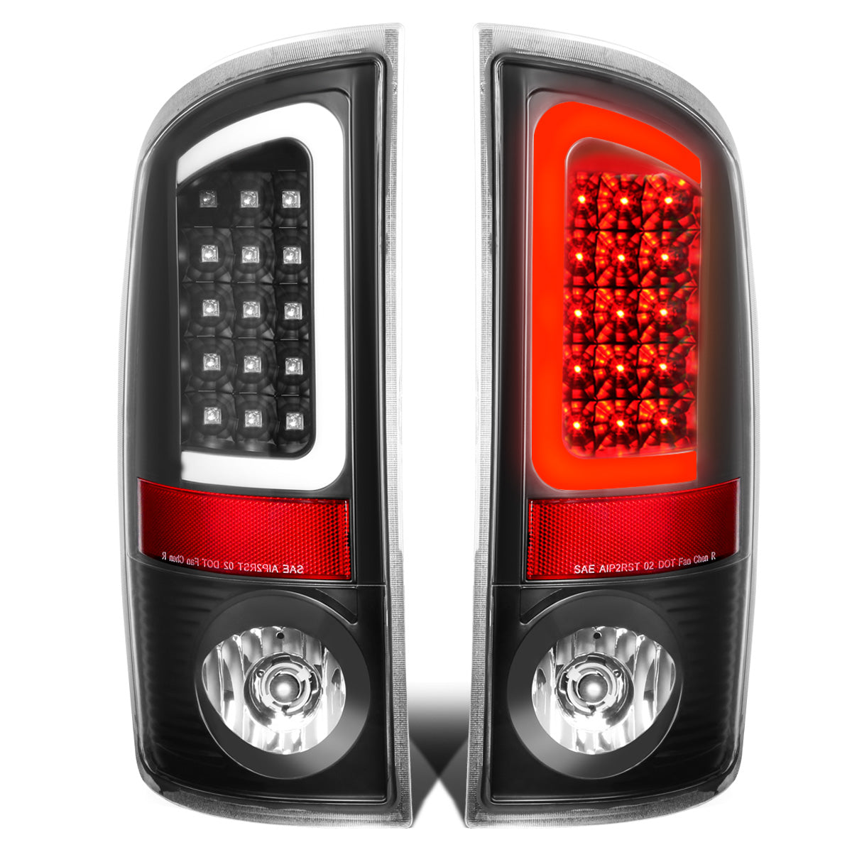 FAROS TRASEROS 02-06 DODGE RAM 1500 / 03-06 DODGE RAM 2500 , 3500 - C-BAR - U-HALO LED - BLACK / CLEAR