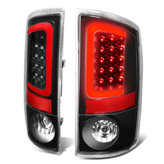 FAROS TRASEROS 02-06 DODGE RAM 1500 / 03-06 DODGE RAM 2500 , 3500 - RED C-BAR - 3D - U-HALO LED - BLACK / CLEAR