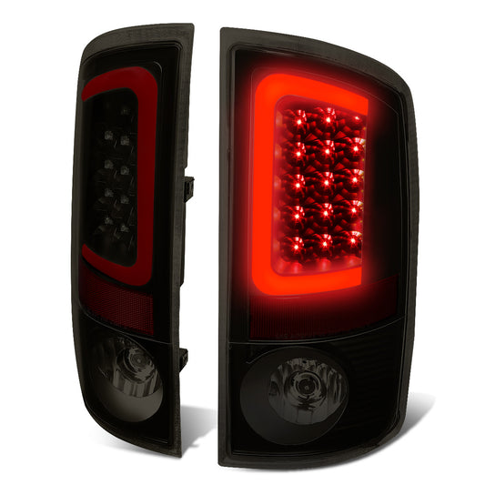 FAROS TRASEROS 02-06 DODGE RAM 1500 / 03-06 DODGE RAM 2500 , 3500 - RED C-BAR - 3D - U-HALO LED - BLACK / SMOKE