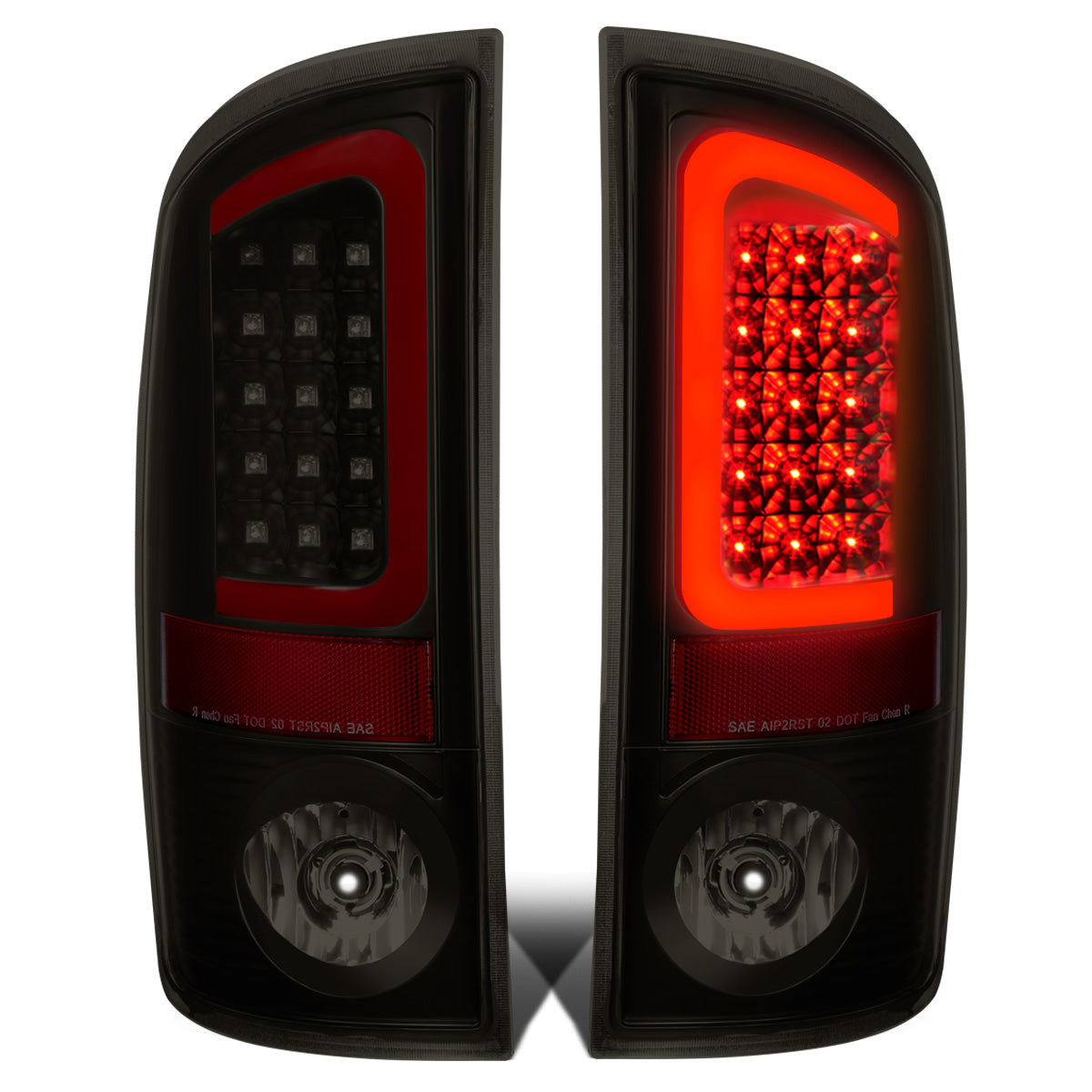FAROS TRASEROS 02-06 DODGE RAM 1500 / 03-06 DODGE RAM 2500 , 3500 - RED C-BAR - 3D - U-HALO LED - BLACK / SMOKE