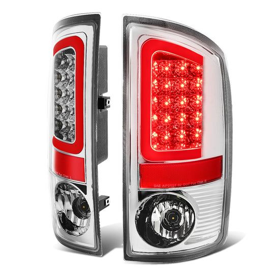 FAROS TRASEROS 02-06 DODGE RAM 1500 / 03-06 DODGE RAM 2500 , 3500 - RED C-BAR - 3D - U-HALO LED - CHROME / CLEAR