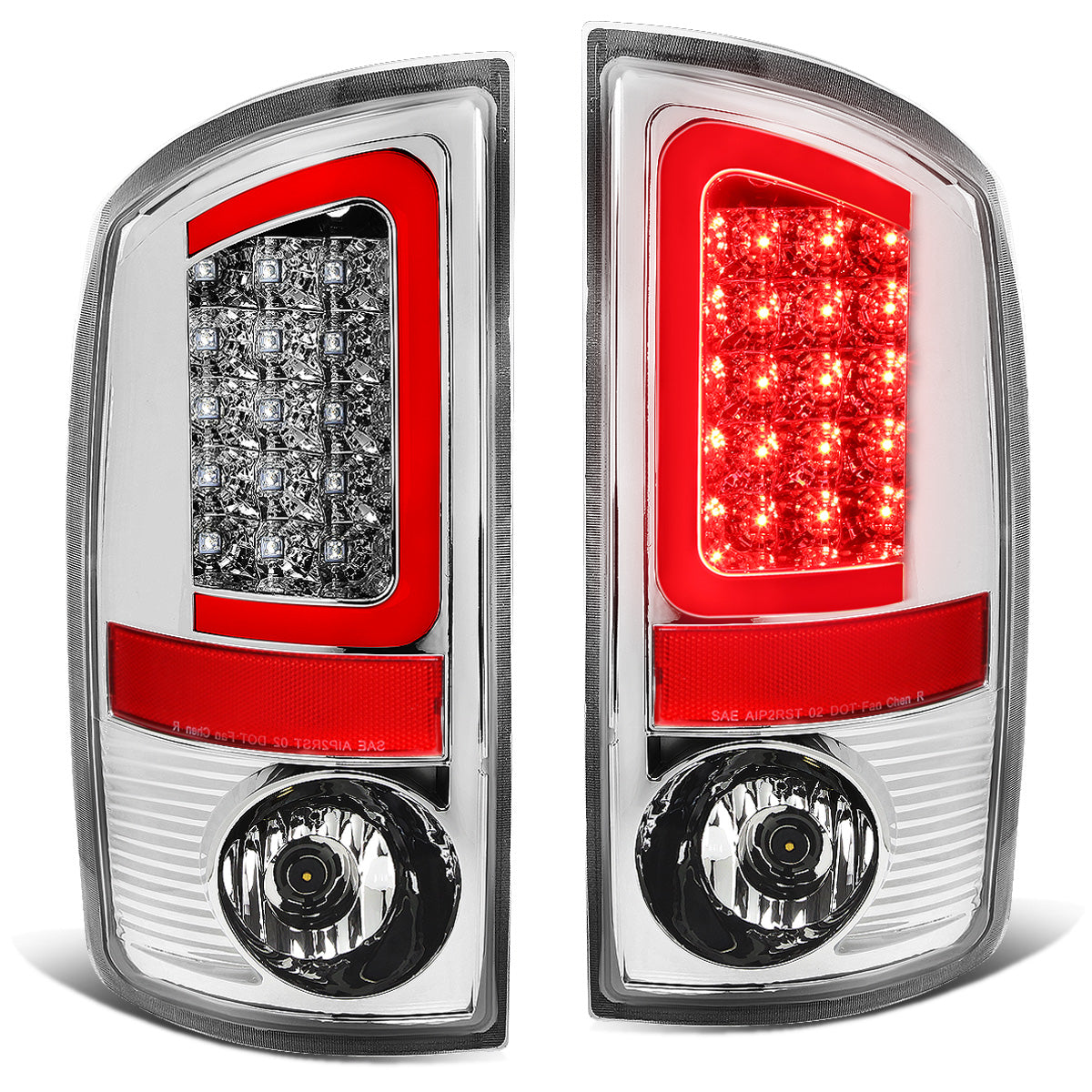 FAROS TRASEROS 02-06 DODGE RAM 1500 / 03-06 DODGE RAM 2500 , 3500 - RED C-BAR - 3D - U-HALO LED - CHROME / CLEAR