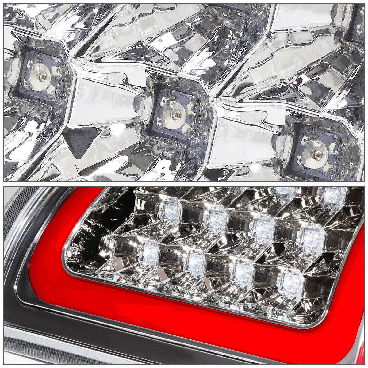 FAROS TRASEROS 02-06 DODGE RAM 1500 / 03-06 DODGE RAM 2500 , 3500 - RED C-BAR - 3D - U-HALO LED - CHROME / CLEAR