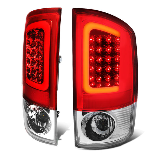 FAROS TRASEROS 02-06 DODGE RAM 1500 / 03-06 DODGE RAM 2500 , 3500 - RED C-BAR - 3D - U-HALO LED - CHROME / RED