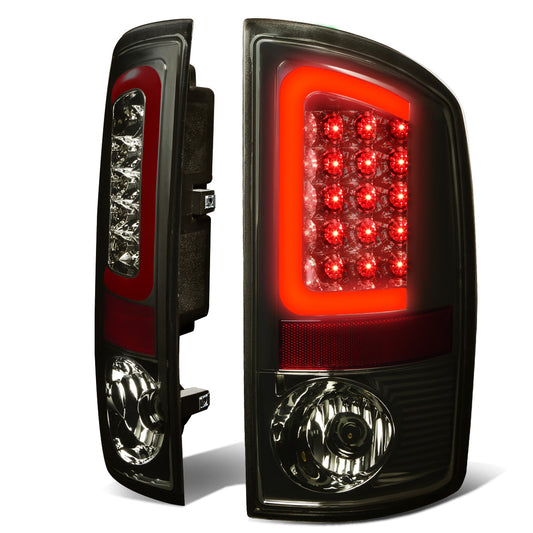 FAROS TRASEROS 02-06 DODGE RAM 1500 / 03-06 DODGE RAM 2500 , 3500 - RED C-BAR - 3D - U-HALO LED - CHROME / SMOKE