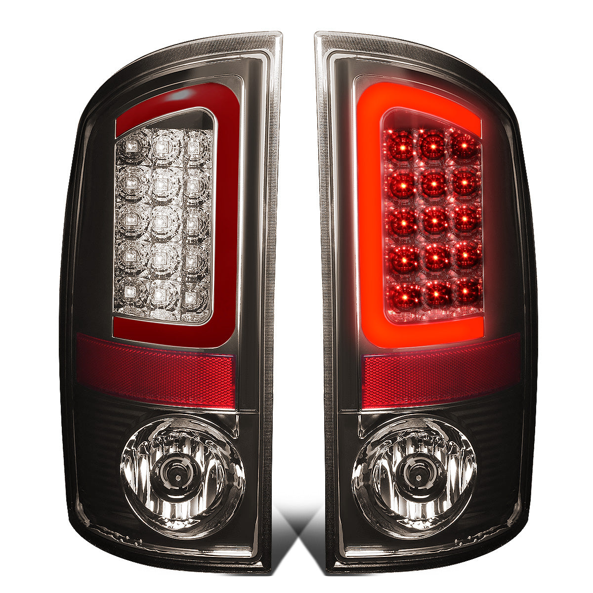 FAROS TRASEROS 02-06 DODGE RAM 1500 / 03-06 DODGE RAM 2500 , 3500 - RED C-BAR - 3D - U-HALO LED - CHROME / SMOKE