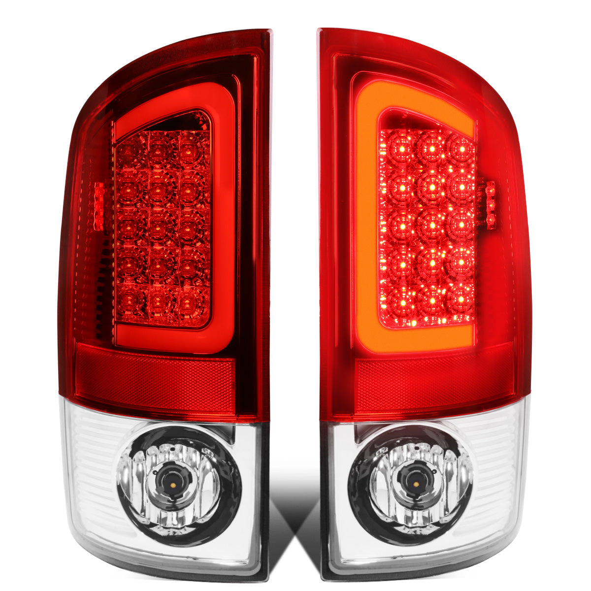 FAROS TRASEROS 07-08 DODGE RAM 1500 / 07-09 DODGE RAM 2500 , 3500 - C-BAR - 3D - U-HALO LED - CHROME / RED