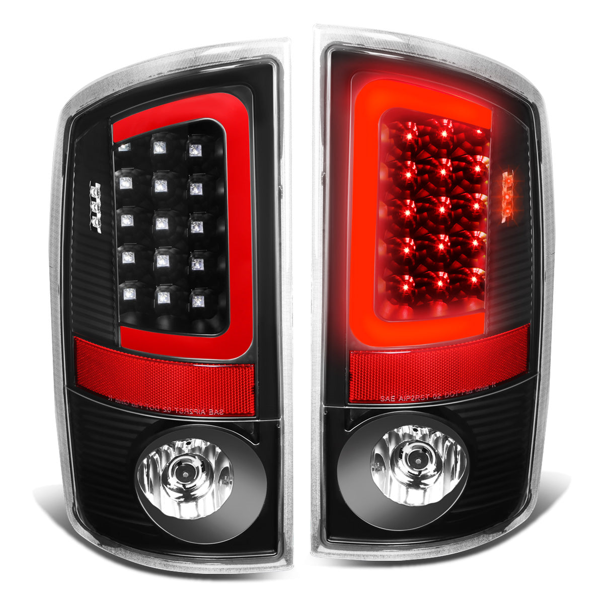 FAROS TRASEROS 07-08 DODGE RAM 1500 / 07-09 DODGE RAM 2500 , 3500 - RED C-BAR - 3D - U-HALO LED - BLACK / CLEAR